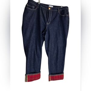 Lane Bryant Dark Boyfriend Fit Blue Jeans with Red Plaid Cuff Size 22